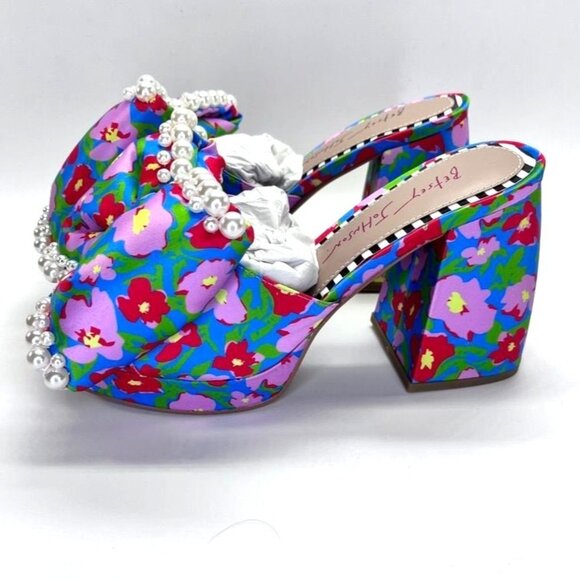 Betsy Johnson Maccie Platform Sandal Womens Size 7 in Blue Multi Floral Pearls - Picture 1 of 15